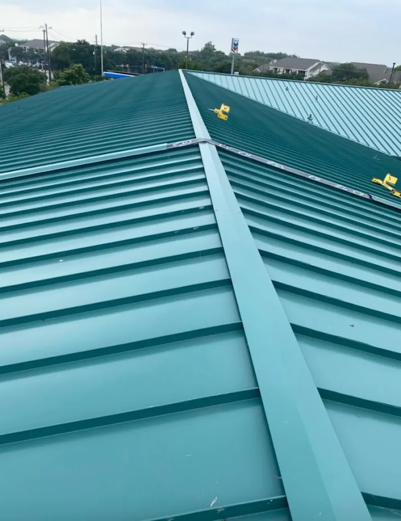 Green commercial metal roof ridge and valley for Metal Roof Repair in Stone Ridge